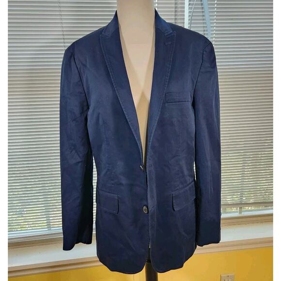 INC International Concepts $95 Medium Navy Slim Fit Blazer Jacket Cotton Stretch - Picture 1 of 8